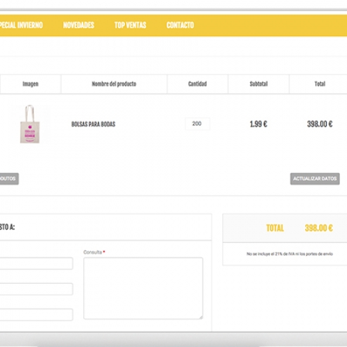 Detalle presupuesto de página web con catálogo completo de Makito